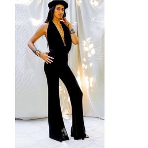 Festival Black The Jumpsuit Cowl Neck Flared Ribbed Jumpsuit S